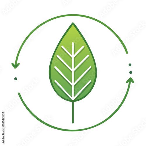 Green leaf in a circular arrow recycling symbol representing nature conservation and eco friendly concepts