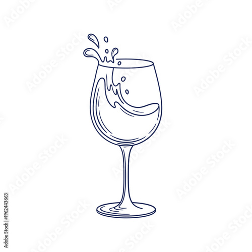 A simple line drawing depicts a wine glass overflowing with liquid creating a splash high quality