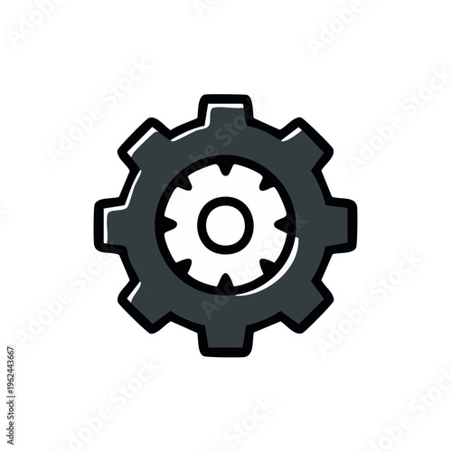 Detailed dark grey gear with black outline and inner cog symbol for technology and industry