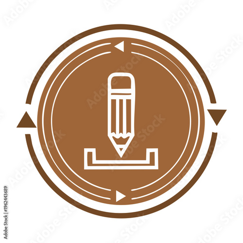 Pencil drawing icon with circular arrows for creation or design process concept