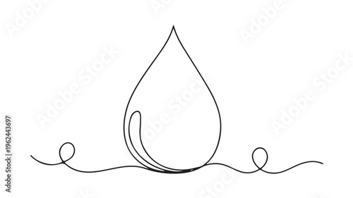 Water Drop, Minimalist Line Art, Simple Droplet Icon, Black Line Drawing