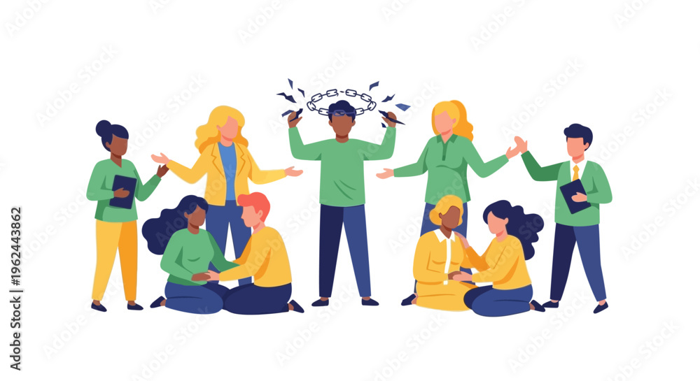 Fototapeta premium Breaking Free from Mental Chains with Group Support and Collaborative Problem-Solving