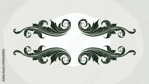 Set of four intricate vintage leafy ornaments and frame corners for classical book borders or decorative certificate edge designs.