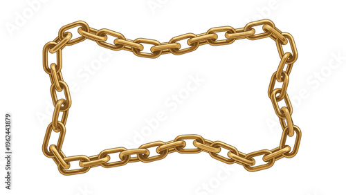 Rectangular frame made of interlocking golden chain links for jewelry branding, luxury borders, or heavy industrial design projects.