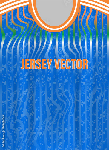 Indian Cricket Jersey Design | Blue & Saffron Abstract Sports Kit with Modern Geometric Pattern | Professional Team Uniform Vector