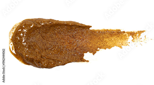 Almond butter spread with coconut oil isolated on white background, top view, clipping