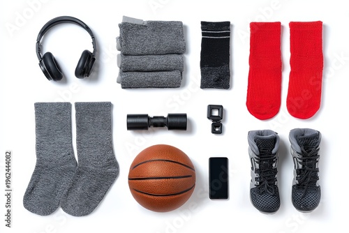 Arrangement of sport and fitness equipment, arranged neatly for a healthy lifestyle, is an invitation to well-being. This is an invitation to experience tranquility and an active life. 