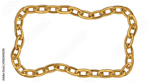 Rectangular frame made of interlocking gold chain links on a white background suitable for jewelry or industrial use.