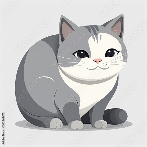 Peaceful Smiling Grey Cat Loaf Clip Art: Content & Friendly