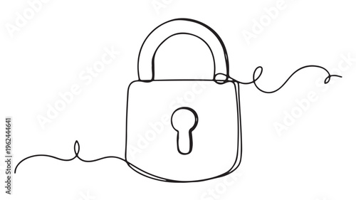Continuous line drawing padlock, minimalist security icon, one line art lock, simple vector graphic