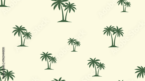 Minimalist tropical pattern featuring pairs of simple dark green palm trees silhouetted against a light cream background.