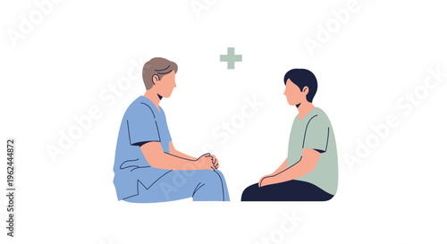 Medical Doctor Patient Consultation Illustration: Healthcare Discussion & Support. Health Professional & Client Care.
