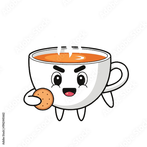 Cartoon cup with angry face eating.