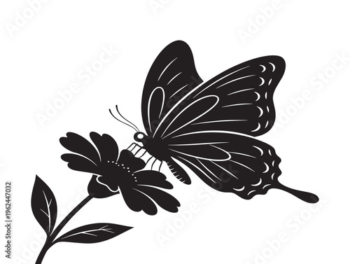 Charming butterfly resting on flower silhouette with peaceful garden mood 