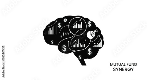 Mutual fund synergy concept with brain and financial symbols
