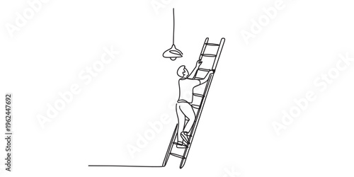 man climbing ladder to change light bulb
