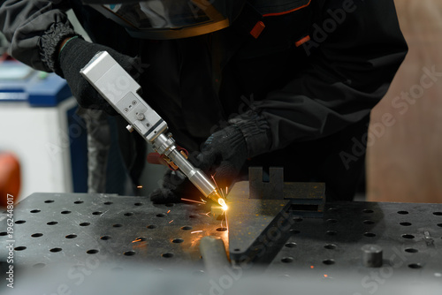 Close-up of laser welding process on metal