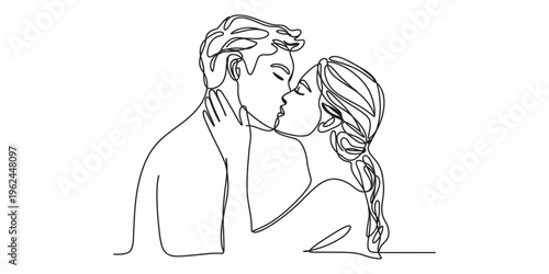 romantic couple kissing, line art illustration