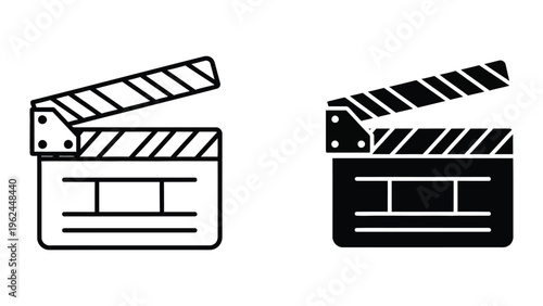 Contrast between traditional and modern film clapperboards in black and white line art