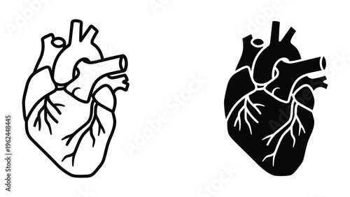 Comparison of a healthy heart and an affected heart with blockages or damage