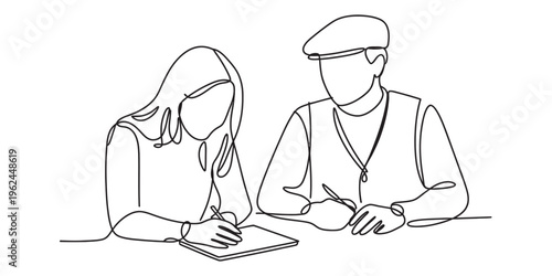 Continuous line drawing of a young girl crouching down to carefully plant a small green seedling Vector, illustration