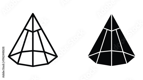 Geometric representation of a pyramid with wireframe and solid shading variations