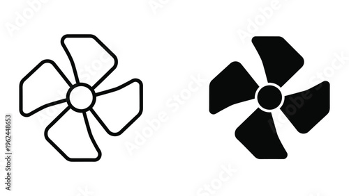 Comparison of a white and a black fan blade design with four curved blades each