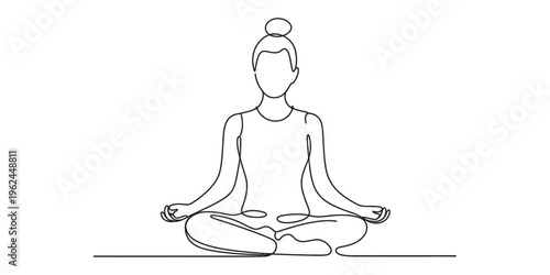 woman meditating in lotus position minimalist line art