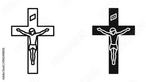 Contrast of two crucifixion depictions in black and white line art styles