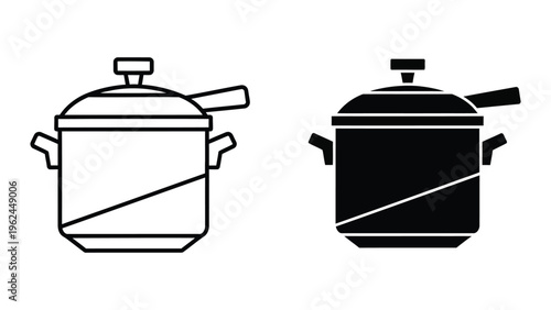 Comparison of a regular pot and a pressure cooker in simple line art