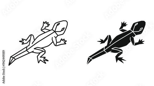 Contrasting line art depictions of a lizard in simple and bold styles