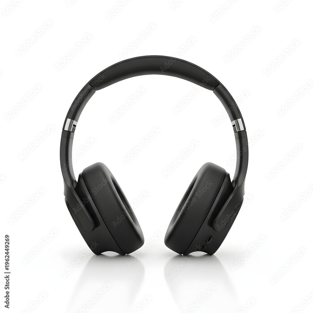 Fototapeta premium Wireless black headphones and professional audio equipment isolated on a white background for music studio and stereo sound technology entertainment 