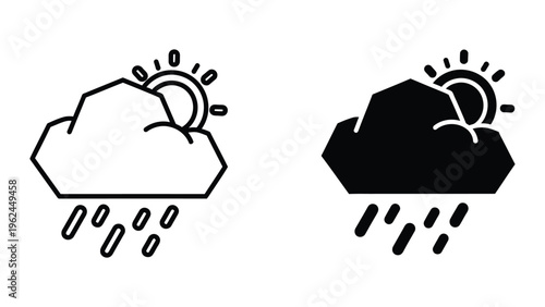Sunny and stormy weather icons showing rain and sunlight