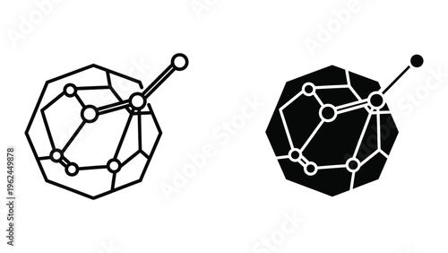 Contrast between a wireframe and solid depiction of a molecular structure.