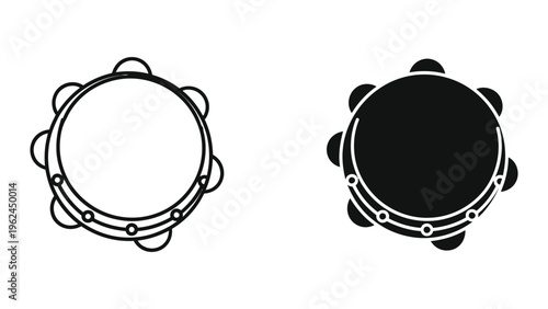 Black and white illustration of traditional frame drums with jingles