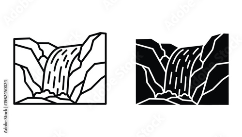 Contrasting visual representations of waterfalls using black and white inversion