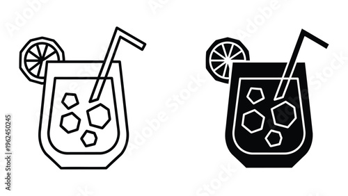 Two contrasting illustrated lemonade drinks with straws in glasses