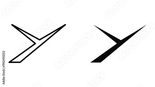 Comparison of two different stylized arrow x shapes with varying line thickness and shading