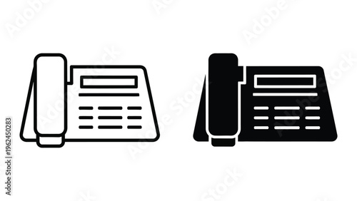 Comparison of traditional and cordless office fax machines in black and white icons