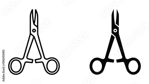 Comparison of traditional and modern surgical scissors design in black and white illustration