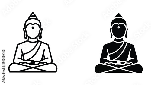 Contrasting depictions of a meditating buddha in line art style