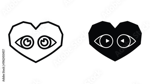 Creative hearts featuring eyes with play button pupils for media or love themes