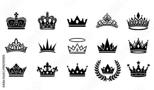 Crown Icon Set – Royal King Vector Icons Collection