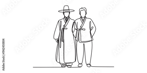traditional korean clothing, hanbok, modern style fusion, minimalist line art