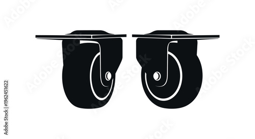 Silhouette of two black caster wheels with white outlines on a plain background