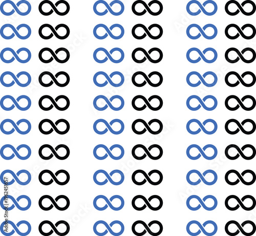 A visually striking pattern of black and blue infinity symbols on a white background