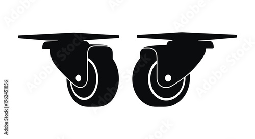 Silhouette of two black caster wheels on a white background