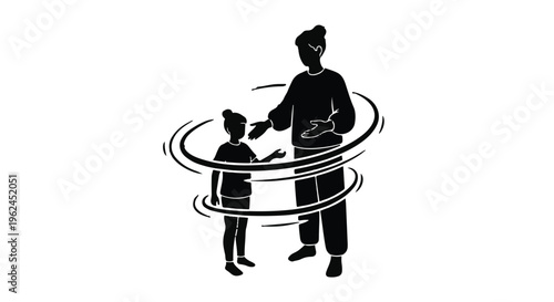 father and child playing hula hoop together fun