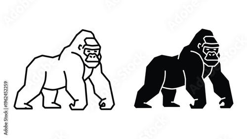 Contrasting illustrations of a gorilla in different line styles