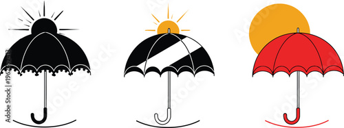 Three stylish umbrellas with sun protection